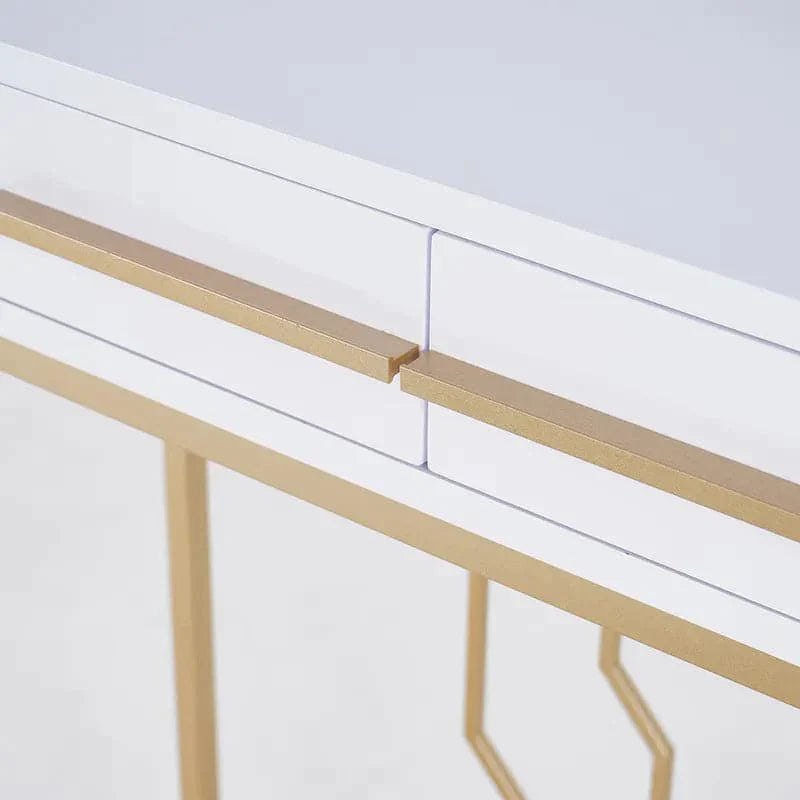 Luxury Narrow Console Table with Drawers Wood Top in White