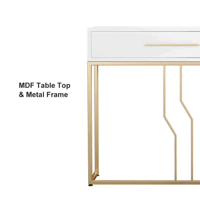 Luxury Narrow Console Table with Drawers Wood Top in White