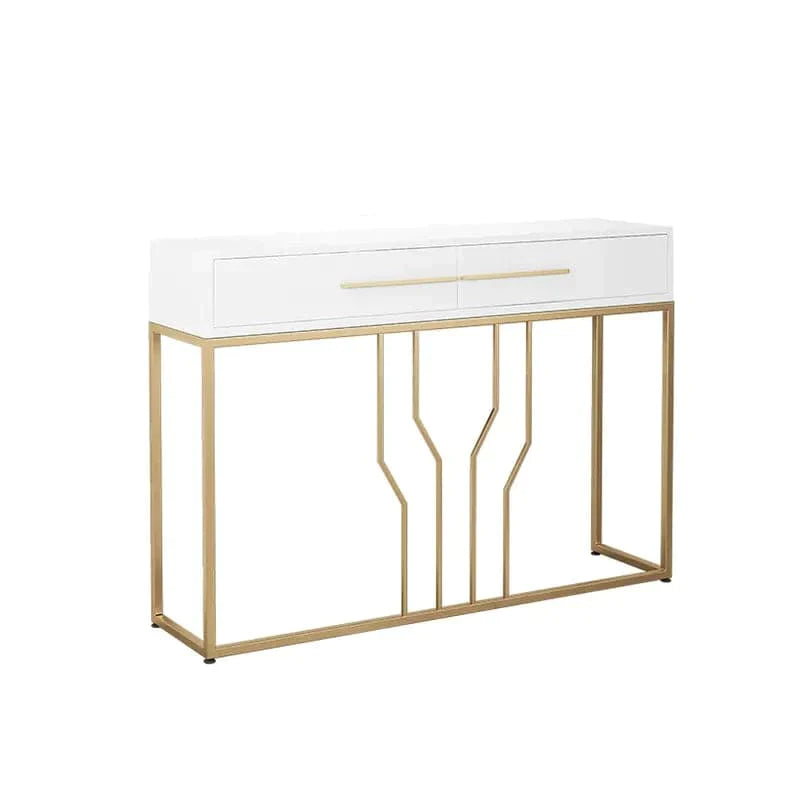 Luxury Narrow Console Table with Drawers Wood Top in White