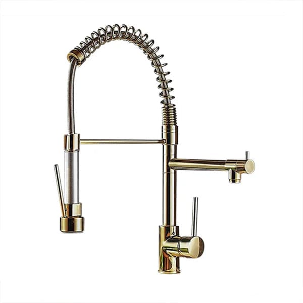 Luxury Pull Out Sprayer Kitchen Faucet Single Hole Double Spout Solid Brass