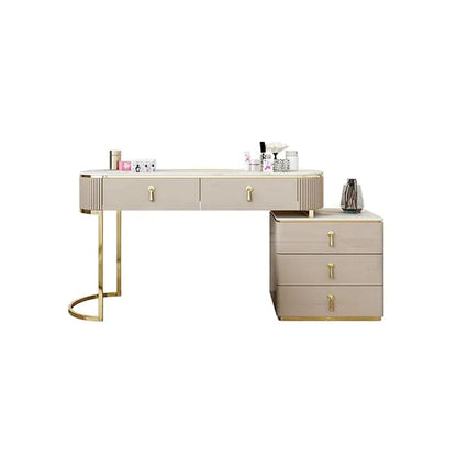 Makeup Vanity Extendable 5-Drawer Dressing Table with Cabinet in Champagne