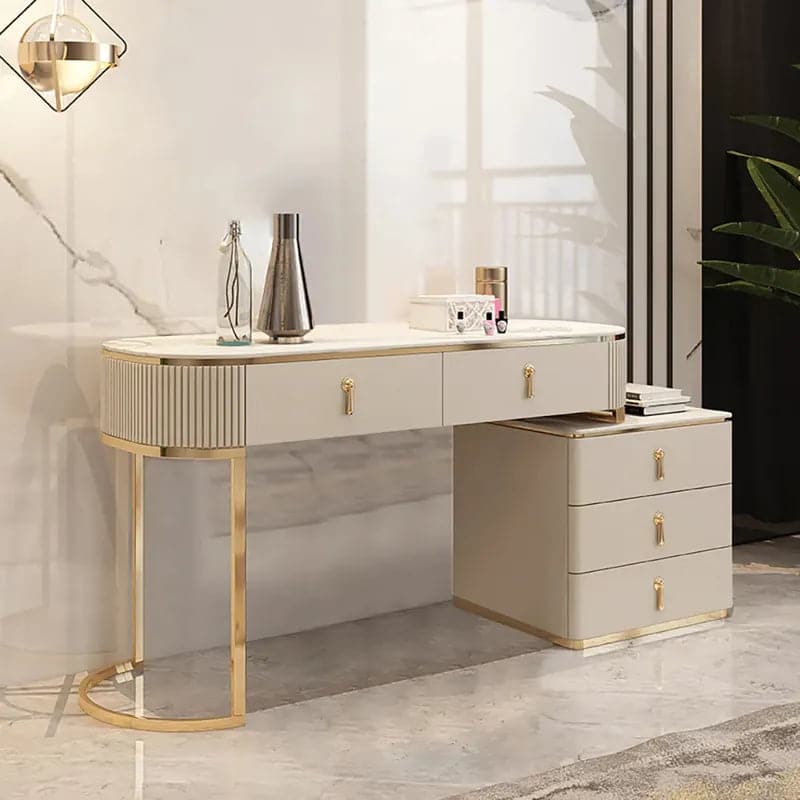 Makeup Vanity Extendable 5-Drawer Dressing Table with Cabinet in Champagne