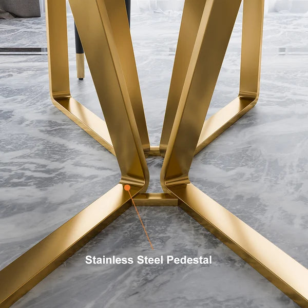 Modern Rectangle 63" Faux Marble Dining Table Gold Base Stainless Steel