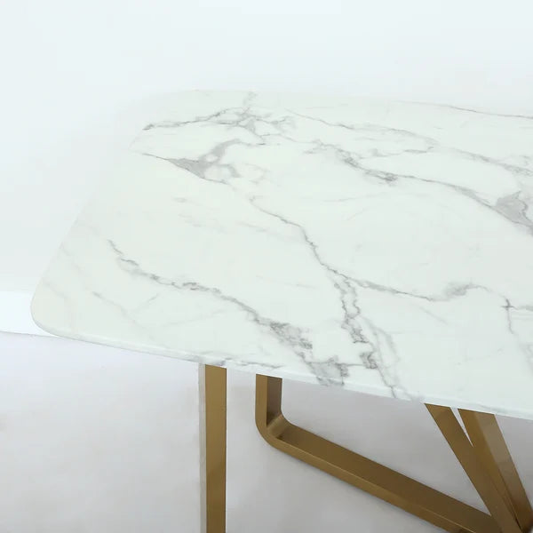 Modern Rectangle 63" Faux Marble Dining Table Gold Base Stainless Steel