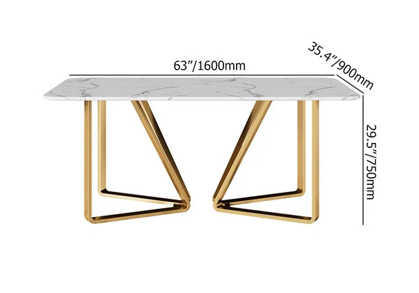 Modern Rectangle 63" Faux Marble Dining Table Gold Base Stainless Steel