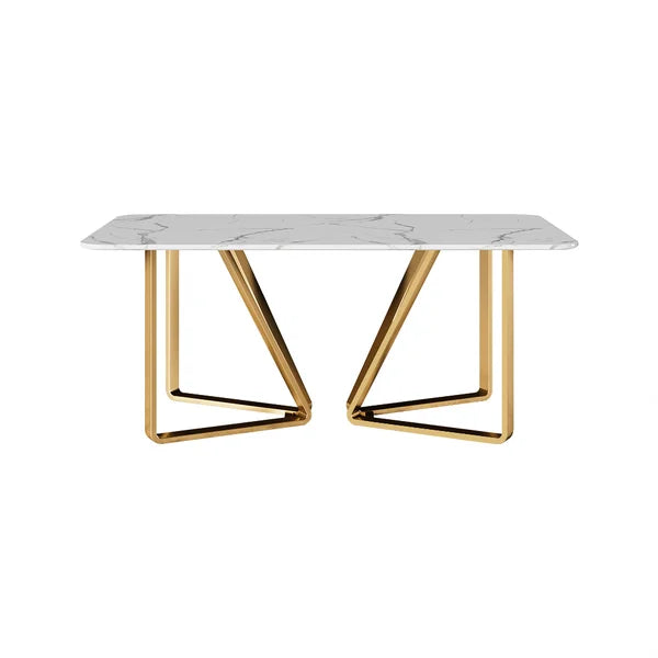 Modern Rectangle 63" Faux Marble Dining Table Gold Base Stainless Steel