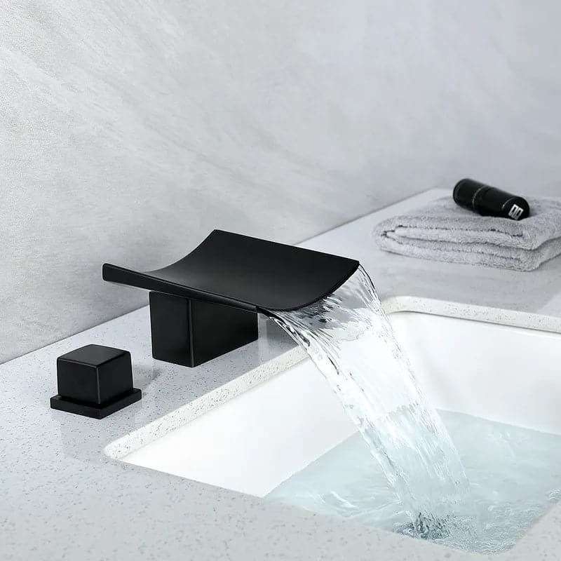 Black Waterfall Widespread Bathroom Sink Faucet Double Knobs