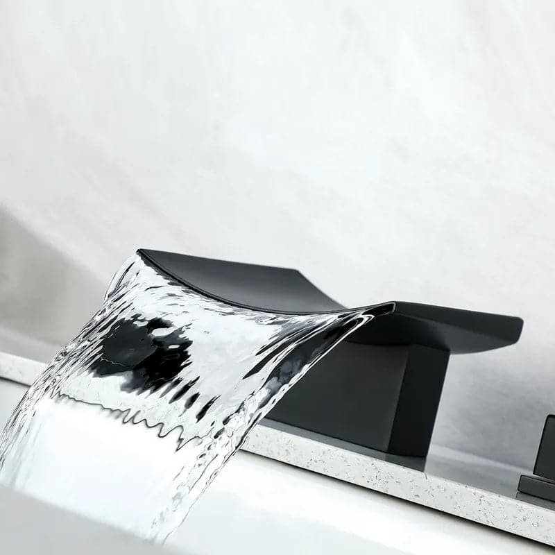 Black Waterfall Widespread Bathroom Sink Faucet Double Knobs