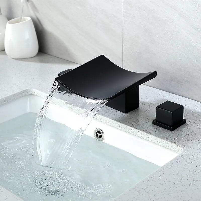 Black Waterfall Widespread Bathroom Sink Faucet Double Knobs