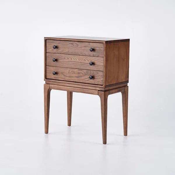 Mid Century Modern Chest Cabinet with Storage 3 Drawers of Ash Wood in Walnut