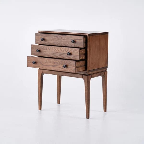 Mid Century Modern Chest Cabinet with Storage 3 Drawers of Ash Wood in Walnut