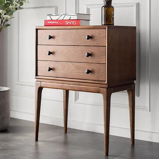 Mid Century Modern Chest Cabinet with Storage 3 Drawers of Ash Wood in Walnut