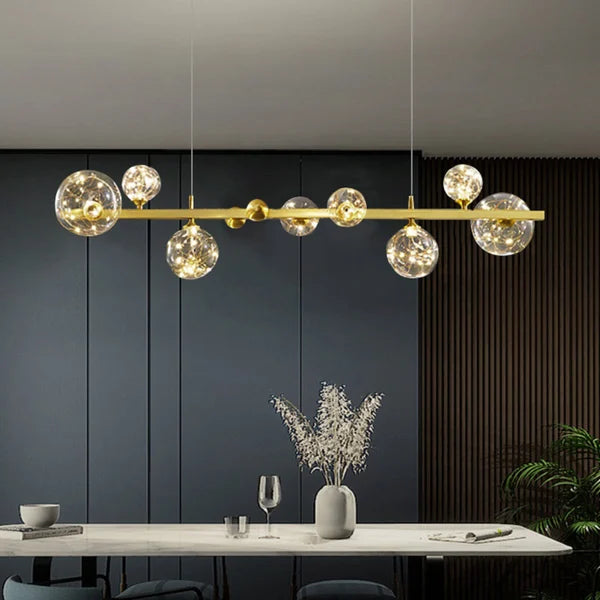 Miglobe Modern Gold Kitchen Island Light LED Glass Globe 8-Light for Dining Doom