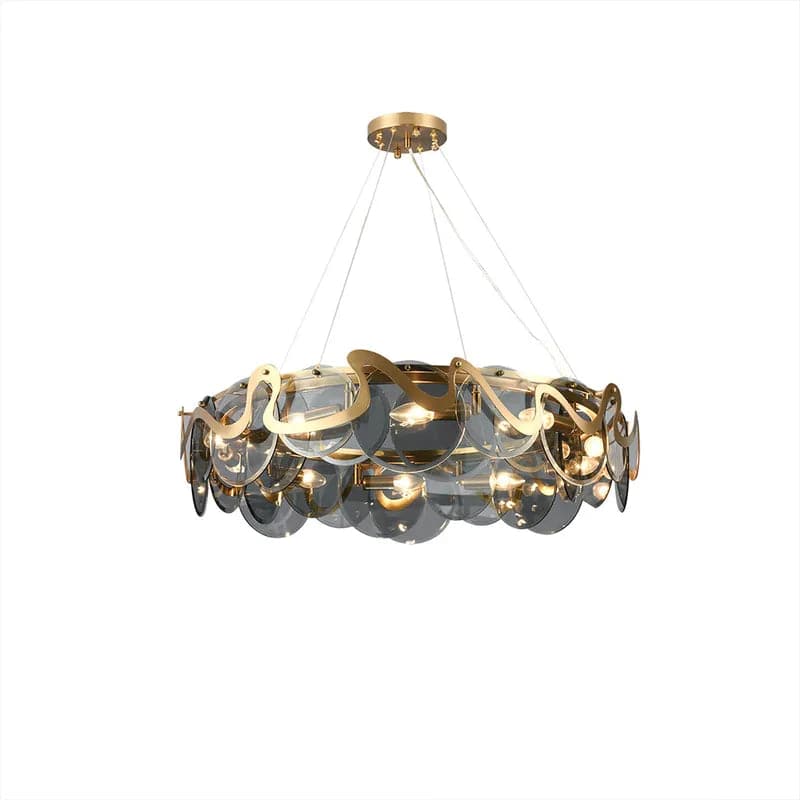 Modern 10-Light Smokey Gray Glass Chandelier with Adjustable Cables