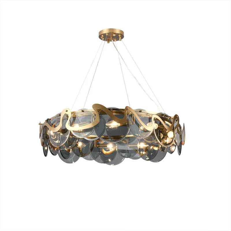 Modern 10-Light Smokey Gray Glass Chandelier with Adjustable Cables