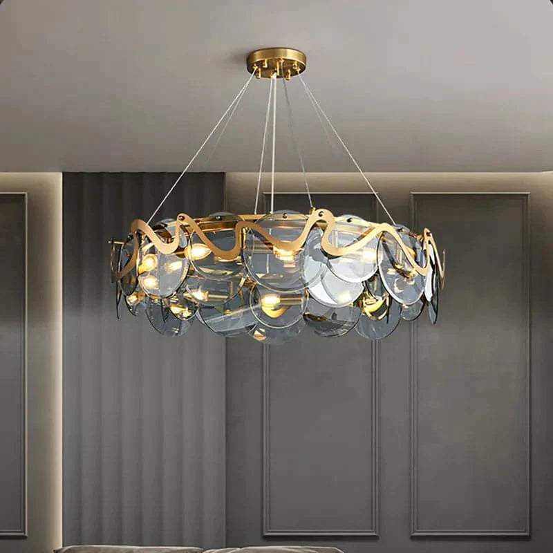 Modern 10-Light Smokey Gray Glass Chandelier with Adjustable Cables