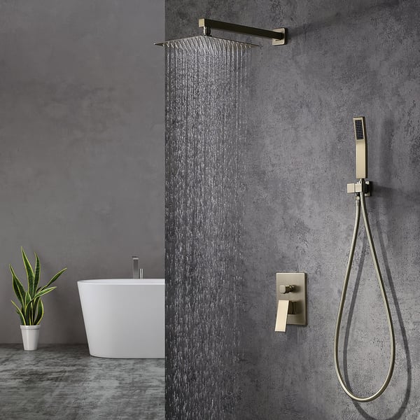 Modern 12" Wall Mounted Shower System with Handheld Shower Pressure Balance Valve