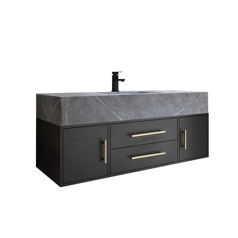 Modern 39" Floating Black Bathroom Vanity Stone Top Wall Mounted Bathroom Cabinet