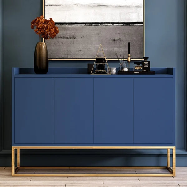 Modern 47" Blue Sideboard Buffet Storage Kitchen Cabinet with 4 Doors in Gold