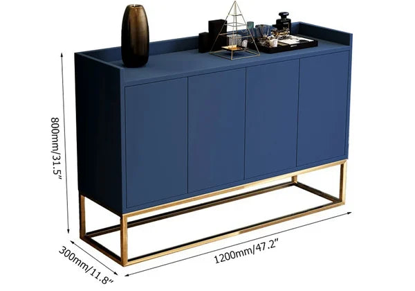 Modern 47" Blue Sideboard Buffet Storage Kitchen Cabinet with 4 Doors in Gold