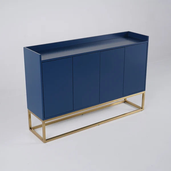 Modern 47" Blue Sideboard Buffet Storage Kitchen Cabinet with 4 Doors in Gold