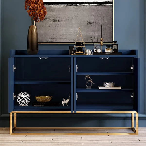 Modern 47" Blue Sideboard Buffet Storage Kitchen Cabinet with 4 Doors in Gold