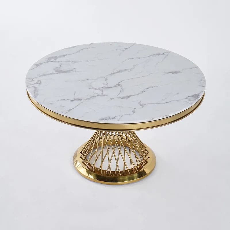 Modern 51" Round Dining Table Faux Marble Tabletop & Golden Stainless Steel Pedestal