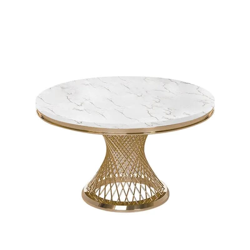 Modern 51" Round Dining Table Faux Marble Tabletop & Golden Stainless Steel Pedestal