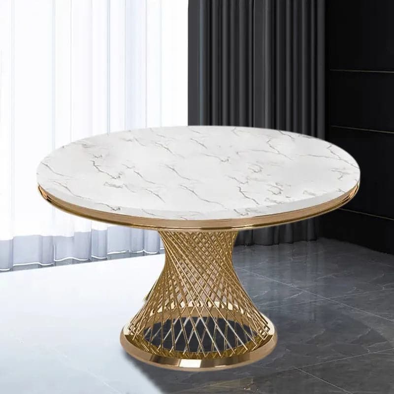 Modern 51" Round Dining Table Faux Marble Tabletop & Golden Stainless Steel Pedestal