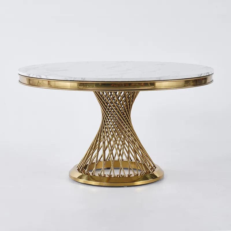 Modern 51" Round Dining Table Faux Marble Tabletop & Golden Stainless Steel Pedestal