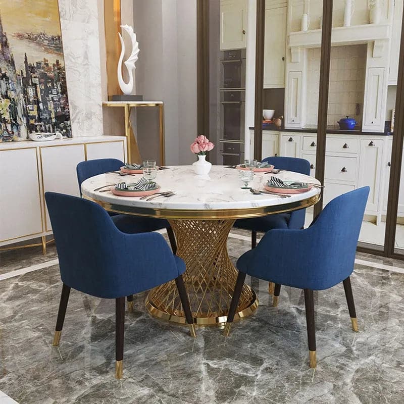 Modern 51" Round Dining Table Faux Marble Tabletop & Golden Stainless Steel Pedestal