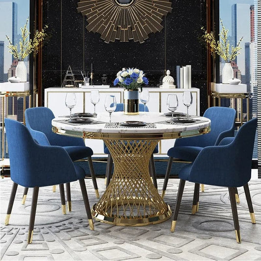 Modern 51" Round Dining Table Faux Marble Tabletop & Golden Stainless Steel Pedestal