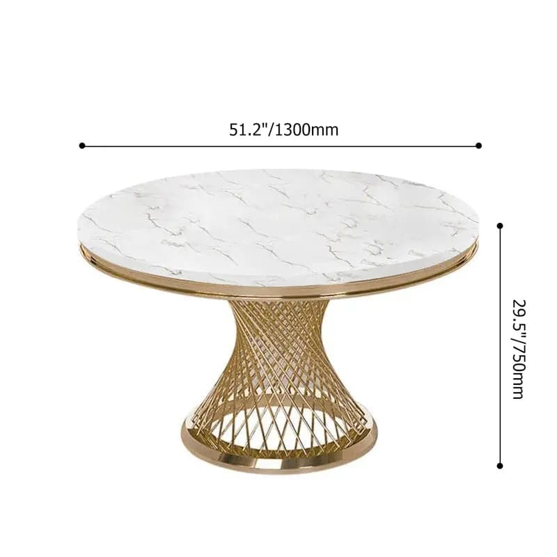 Modern 51" Round Dining Table Faux Marble Tabletop & Golden Stainless Steel Pedestal