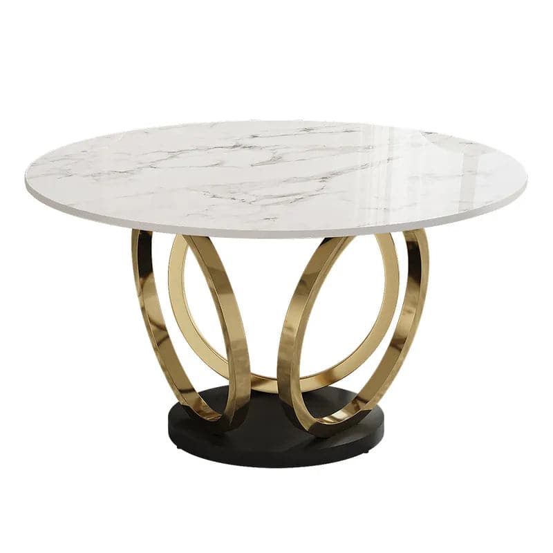 Modern 53" Round White Dining Table for 6 Person Faux Marble Top Gold & Black Pedestal