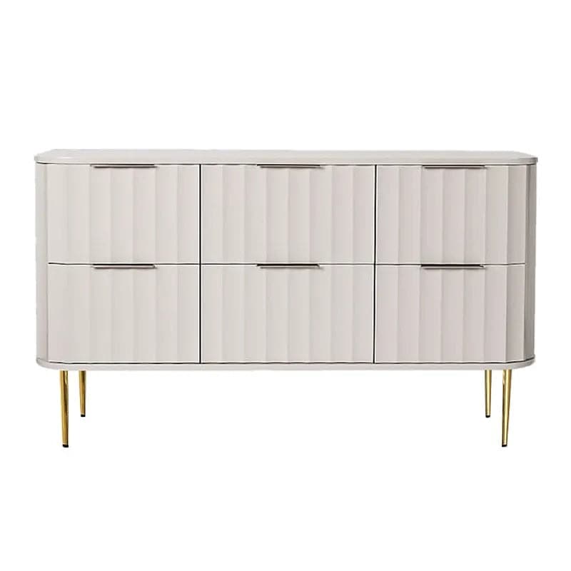 Modern 6-Drawer White Bedroom Dresser for Storage in Gold