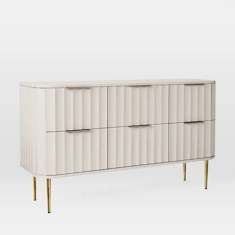 Modern 6-Drawer White Bedroom Dresser for Storage in Gold