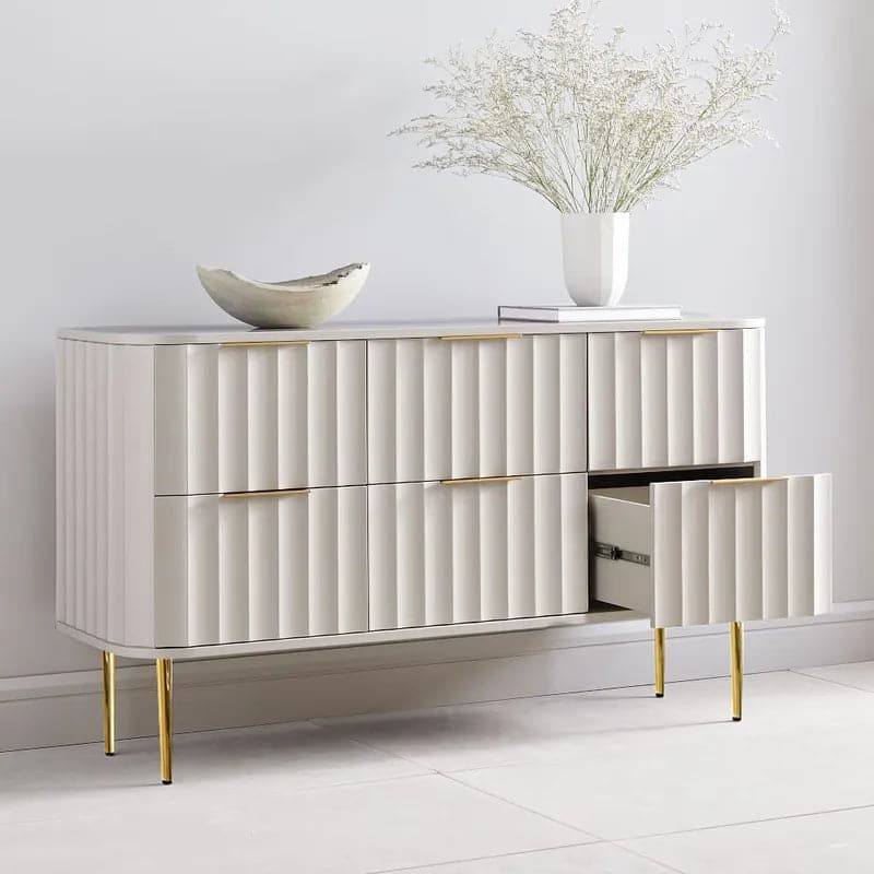 Modern 6-Drawer White Bedroom Dresser for Storage in Gold