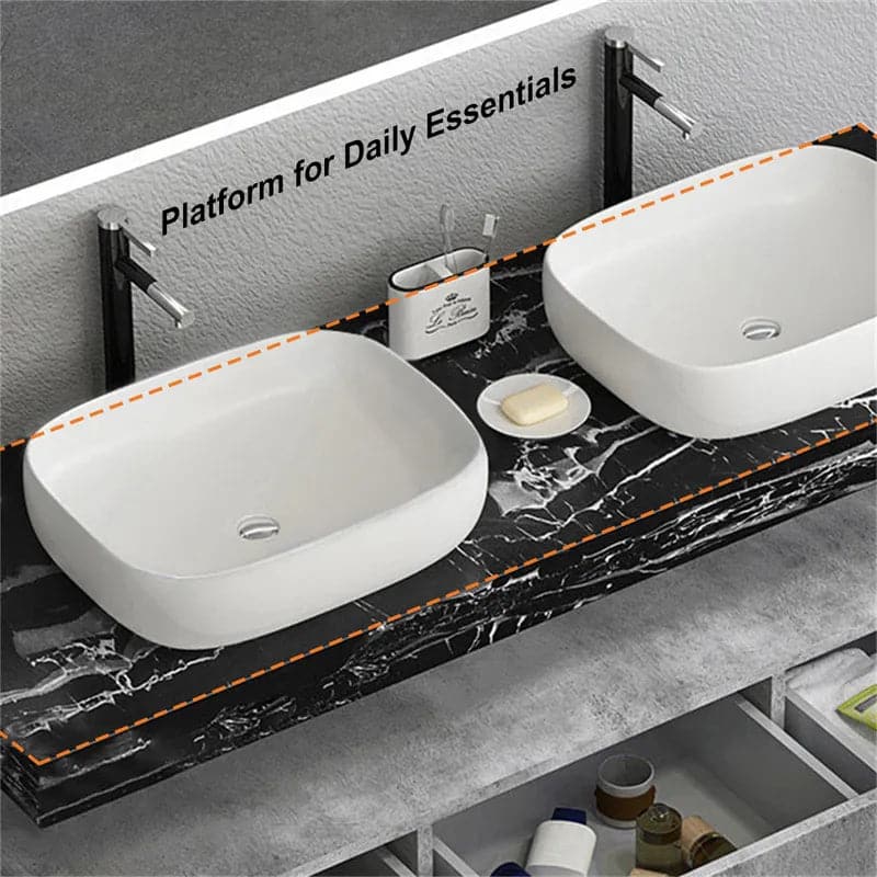 Modern 60" Floating Bathroom Vanity Set Wall Mount Vessel Double Sink Vanity