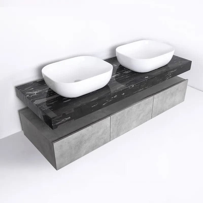 Modern 60" Floating Bathroom Vanity Set Wall Mount Vessel Double Sink Vanity