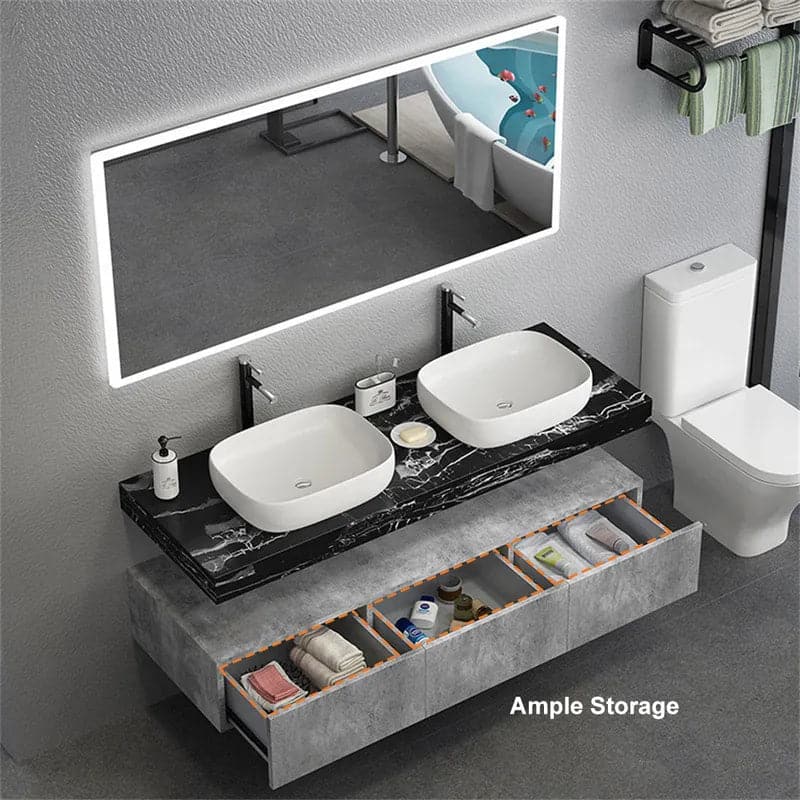 Modern 60" Floating Bathroom Vanity Set Wall Mount Vessel Double Sink Vanity