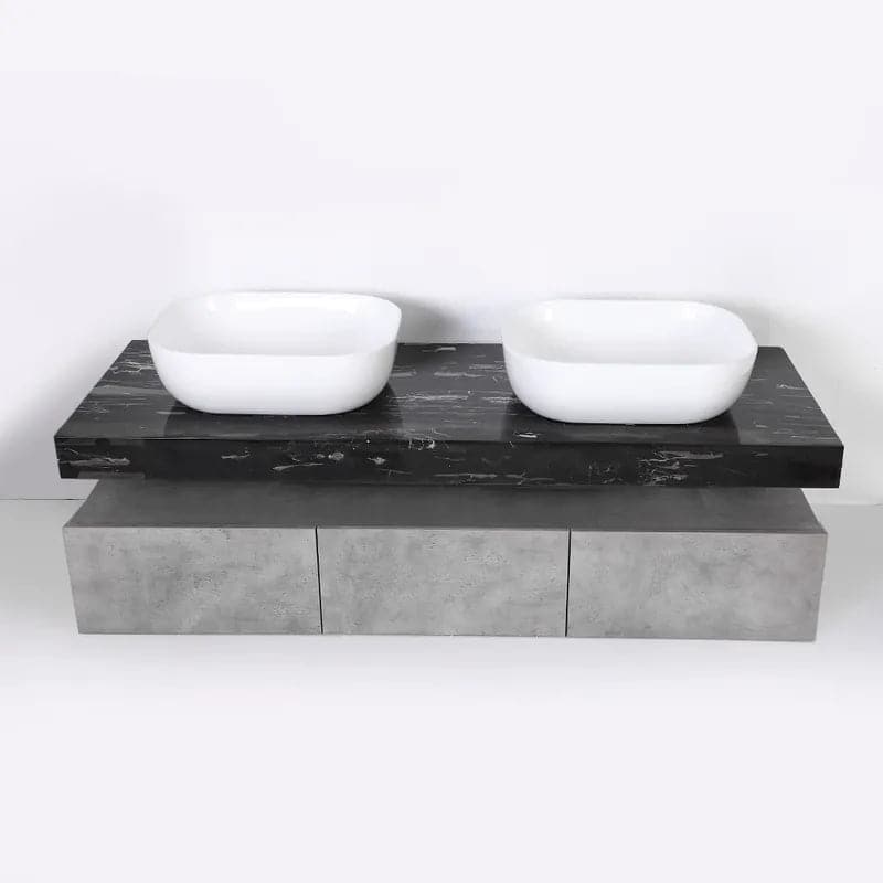 Modern 60" Floating Bathroom Vanity Set Wall Mount Vessel Double Sink Vanity