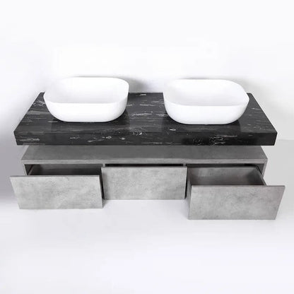 Modern 60" Floating Bathroom Vanity Set Wall Mount Vessel Double Sink Vanity