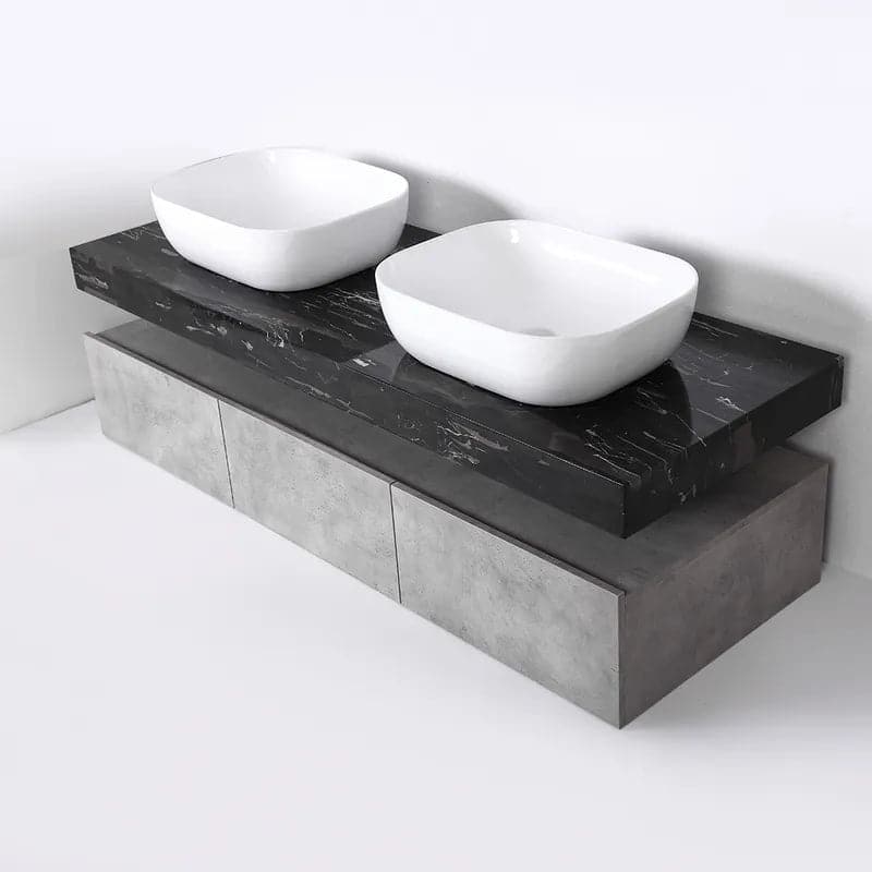 Modern 60" Floating Bathroom Vanity Set Wall Mount Vessel Double Sink Vanity