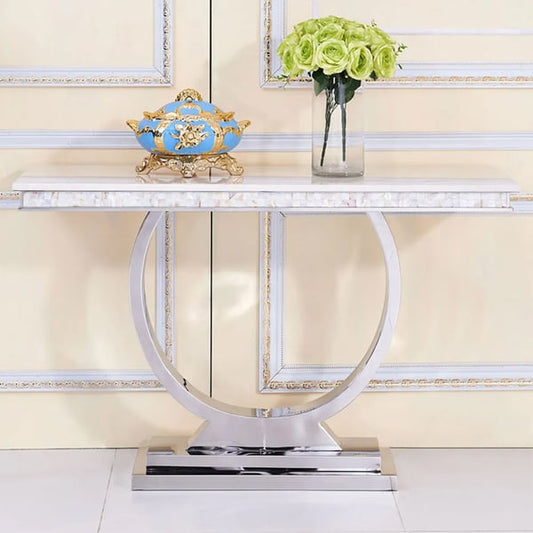 Modern 63" Rectangle Console Table with Sintered Stone Top & Chrome Base