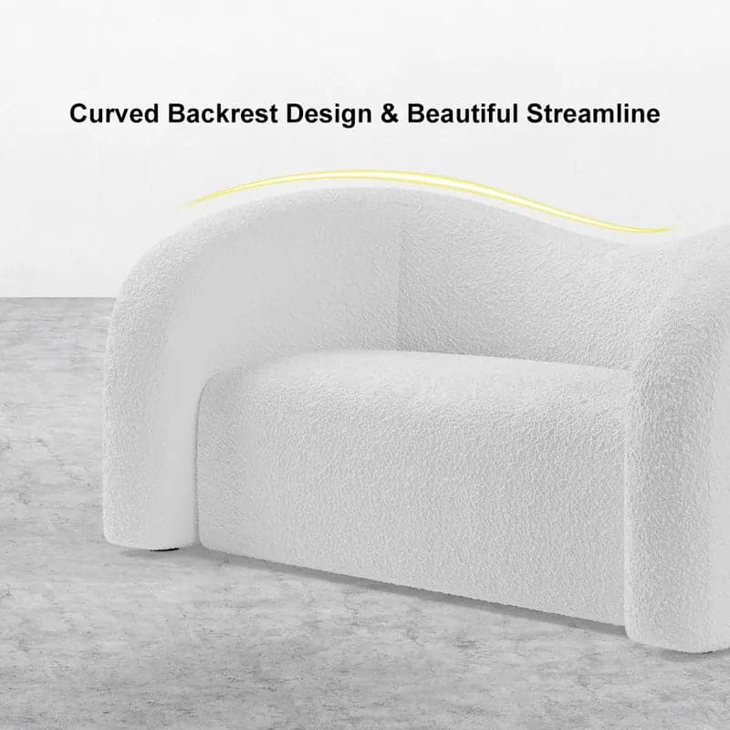 Modern 67" White Boucle Upholstered Curved 2 Seater Sofa for Living Room