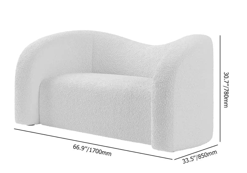 Modern 67" White Boucle Upholstered Curved 2 Seater Sofa for Living Room