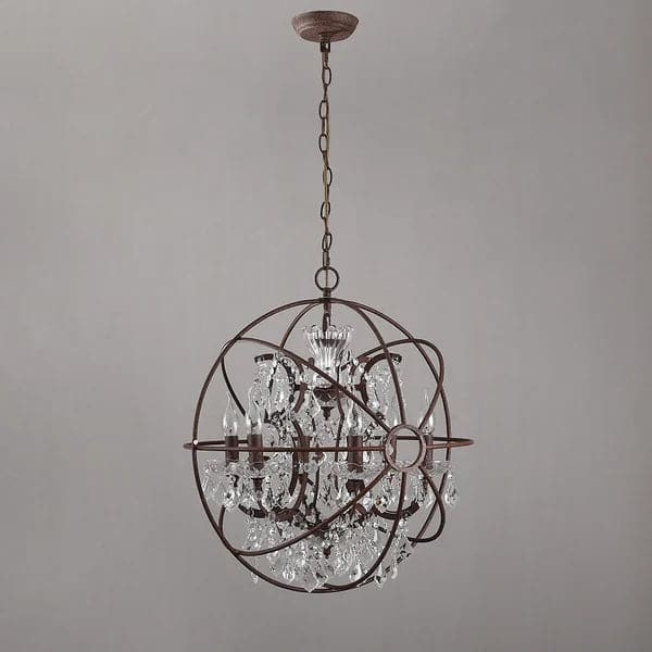 Modern 6 Lights Clear Crystal Rust Metal Orb Chandelier