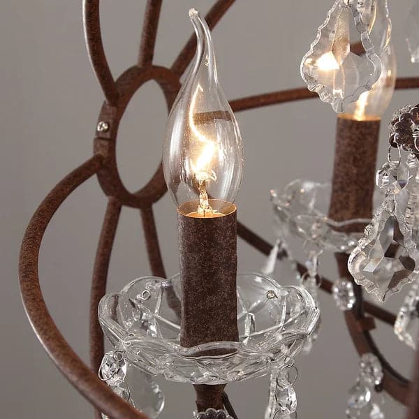 Modern 6 Lights Clear Crystal Rust Metal Orb Chandelier