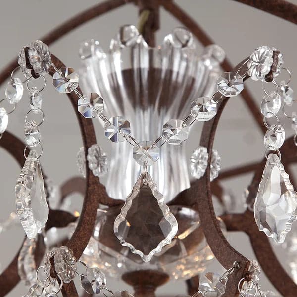 Modern 6 Lights Clear Crystal Rust Metal Orb Chandelier