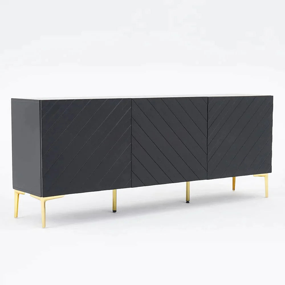 Modern 70.9" Black Buffert Sideboard Table with Gold Legs & 3 Doors